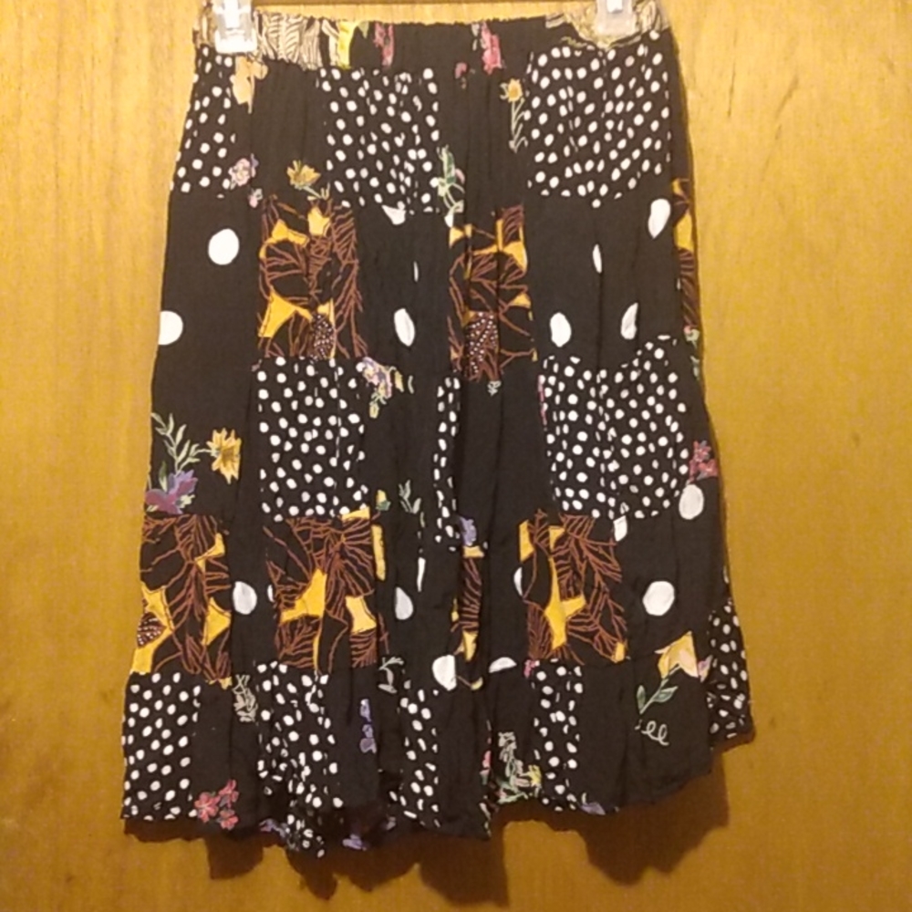 Vintage 80s Sm M Lg Free Sz Patchwork Floral Boho India Elastic Waist Mini Skirt